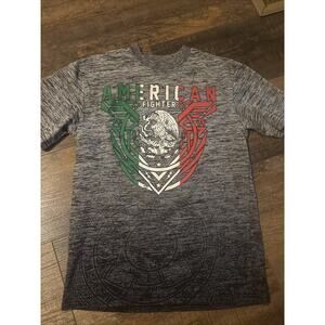 Boys Youth Medium American Fighter T-shirt Gray Red Green White Short Sleeve